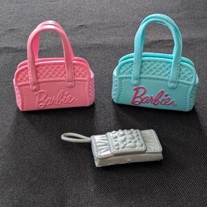 Vintage Barbie Doll Accessories Hand Bags (2) Wristlet (1) Blue Pink Silver